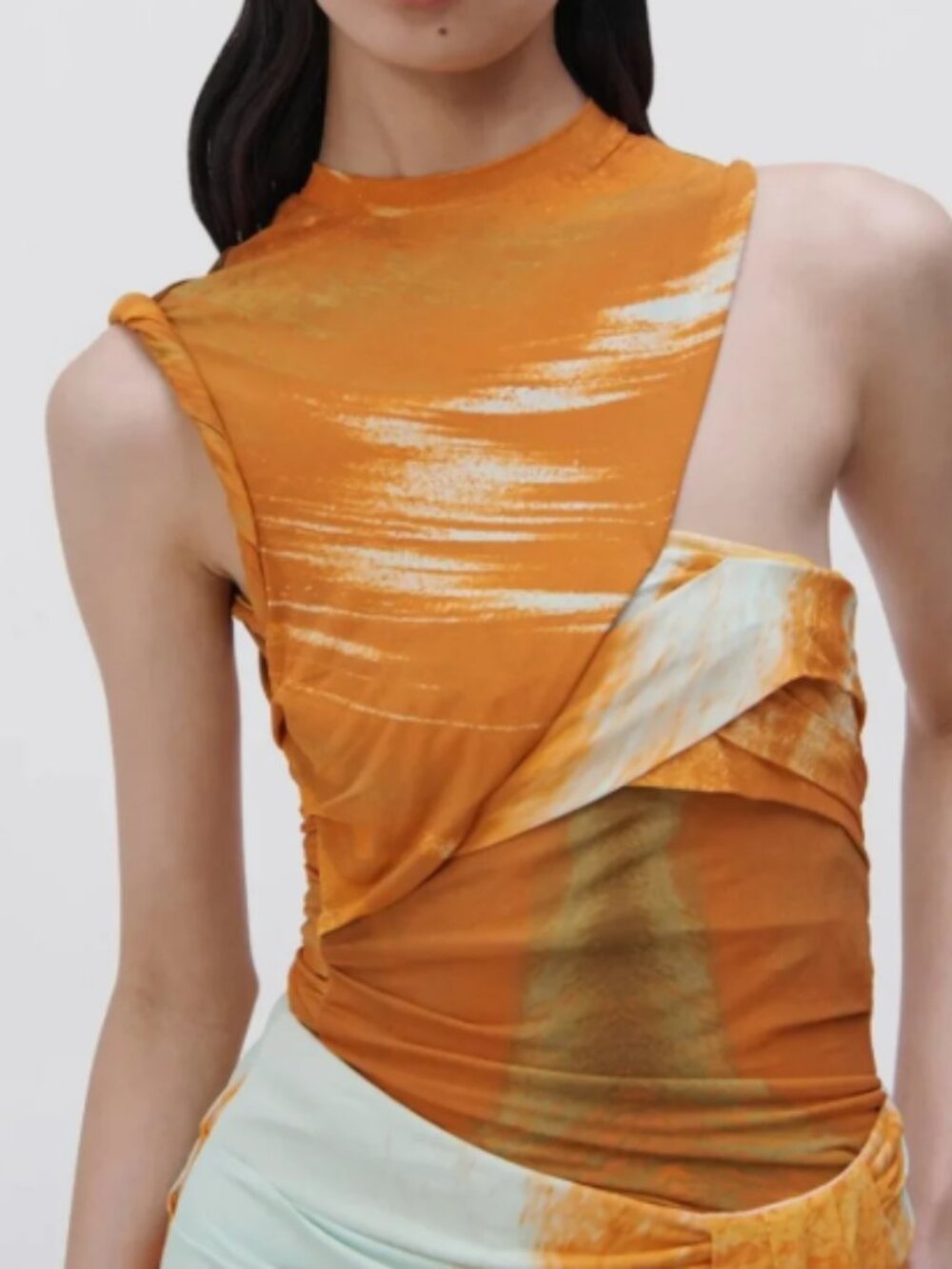 NWT Jonathan Simkhai Terra Marble Print Ruched Top XS